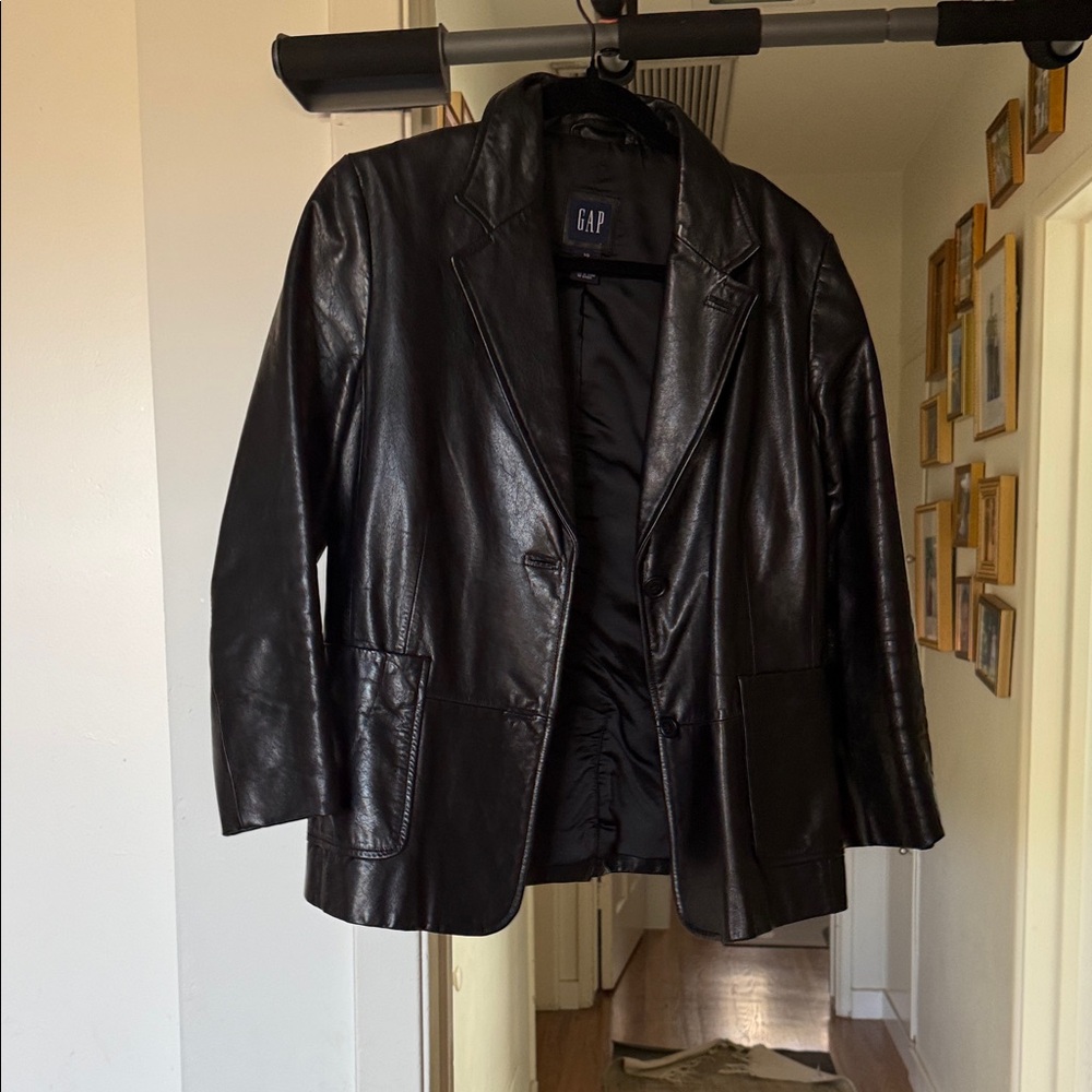 GAP 90s Black Leather Blazer-Style Jacket